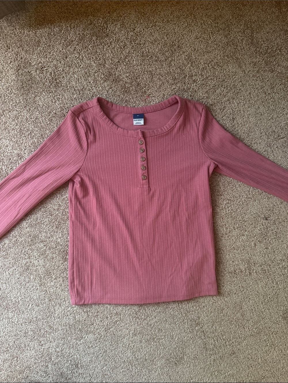 Old Navy Girls' Mauve Ribbed Henley Long Sleeve Top